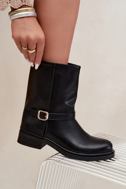 Insulated women's ankle boots with buckles in black color Corley