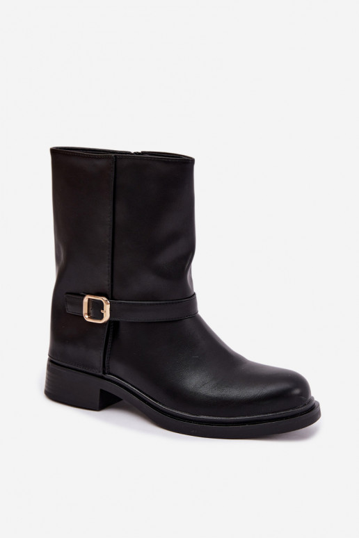 Insulated women's ankle boots with buckles in black color Corley
