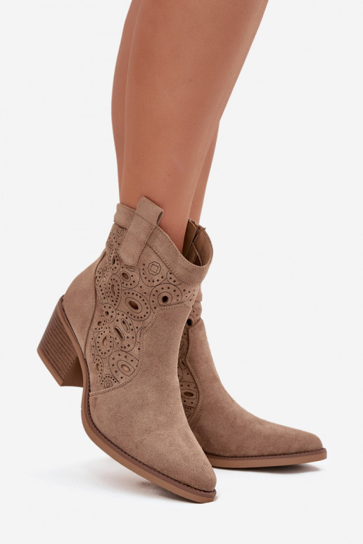 Sand-colored women's cowboy-style ankle boots with cut-out elements Nolvina