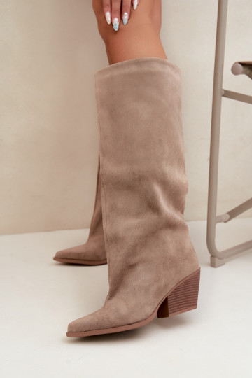 Khaki slip-on knee-high boots with heels and pointed toes Blenia 2