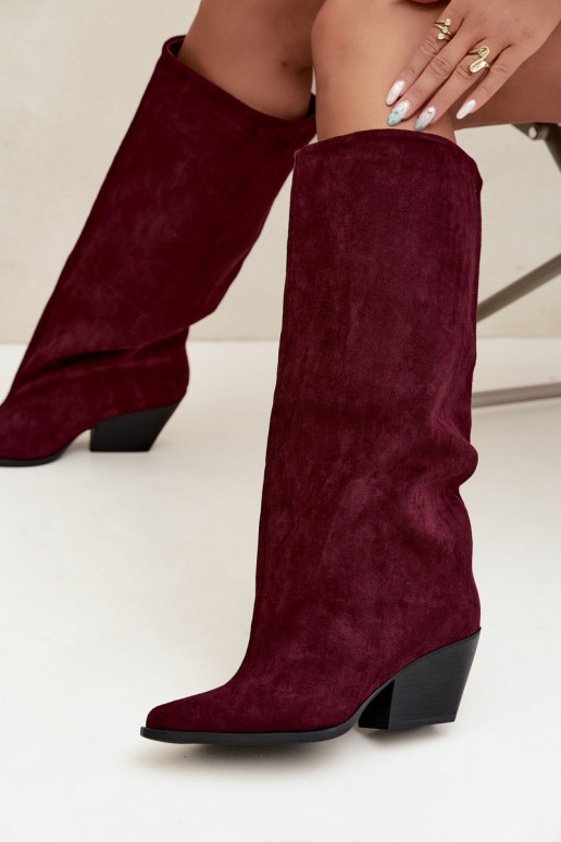 Burgundy slip-on knee-high boots with heels and pointed toes Blenia