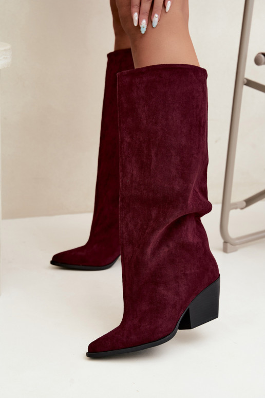 Burgundy slip-on knee-high boots with heels and pointed toes Blenia