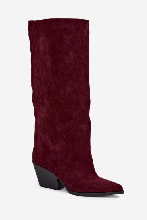 Burgundy slip-on knee-high boots with heels and pointed toes Blenia