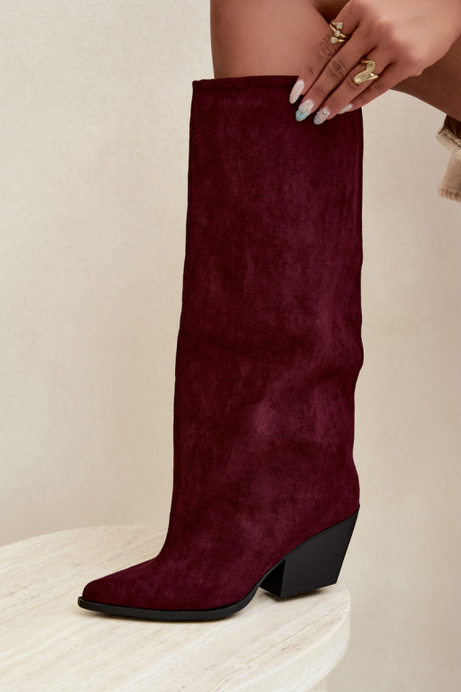 Burgundy slip-on knee-high boots with heels and pointed toes Blenia