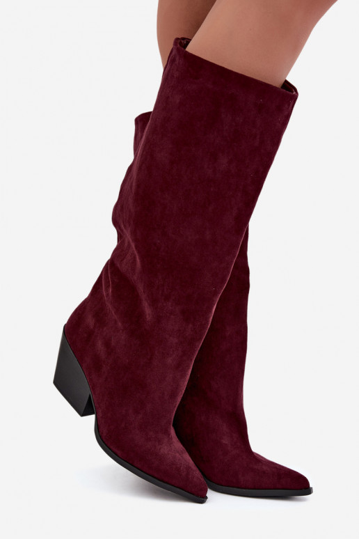 Burgundy slip-on knee-high boots with heels and pointed toes Blenia