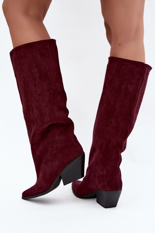 Burgundy slip-on knee-high boots with heels and pointed toes Blenia