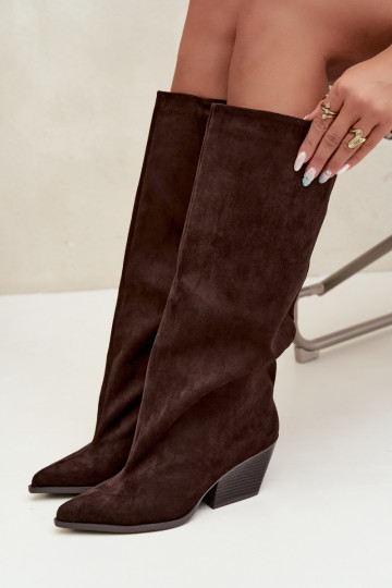 Chocolate slip-on knee-high boots with heels and pointed toes Blenia 2