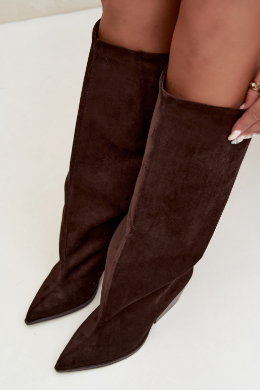 Chocolate slip-on knee-high boots with heels and pointed toes Blenia