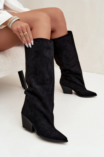 Black slip-on knee-high boots with heels and pointed toes Blenia 2