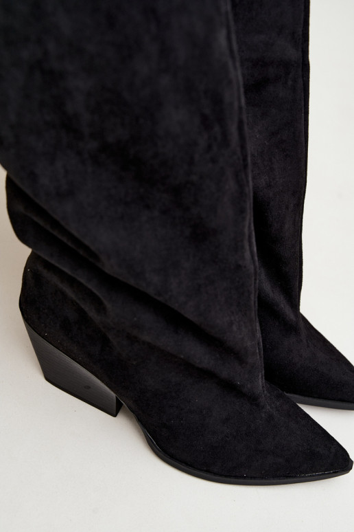 Black slip-on knee-high boots with heels and pointed toes Blenia