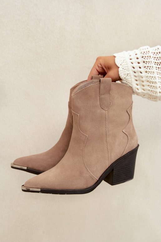 Khaki suede cowboy-style insulated boots with heels Pelsa