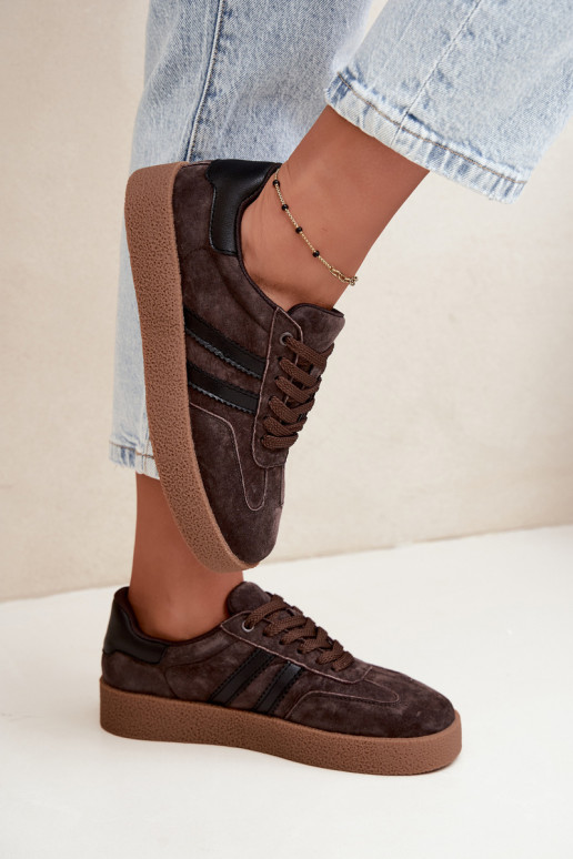 Sneakers damskie z czekoladowego zamszu Bellmont