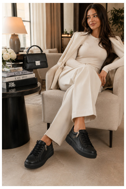 Black faux leather women's sneakers with platform Corisa