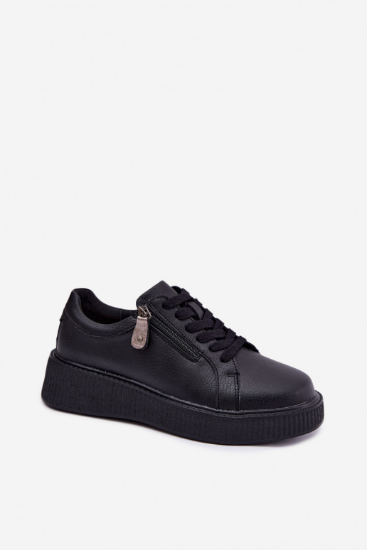 Black faux leather women's sneakers with platform Corisa