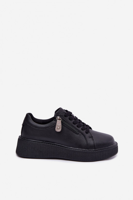 Black faux leather women's sneakers with platform Corisa