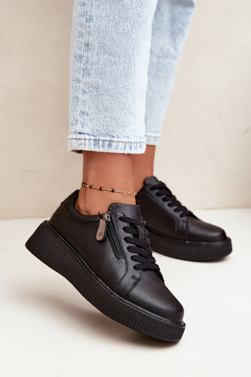 Black faux leather women's sneakers with platform Corisa