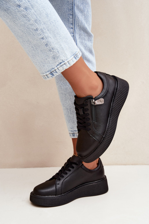 Women's sneakers with platform in black faux leather Corisa