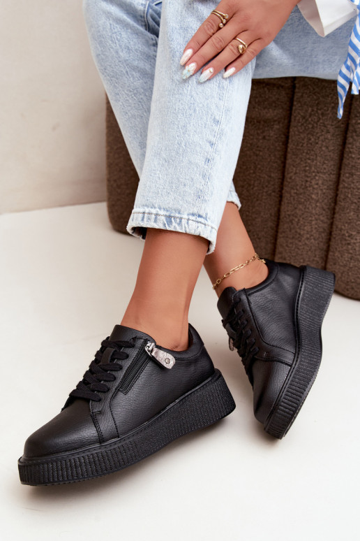 Women's sneakers with platform in black faux leather Corisa