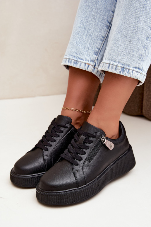Women's sneakers with platform in black faux leather Corisa