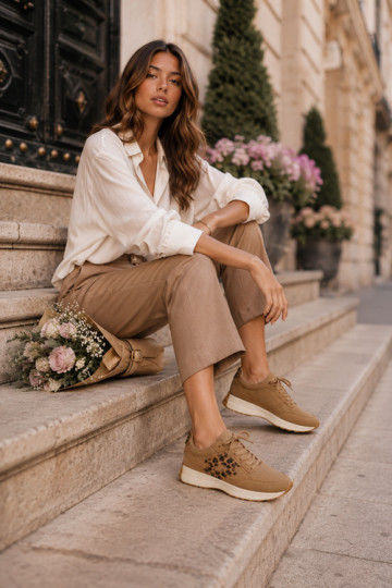 Brown women's sneakers LOTTO 2401931U CALENTO with leopard print