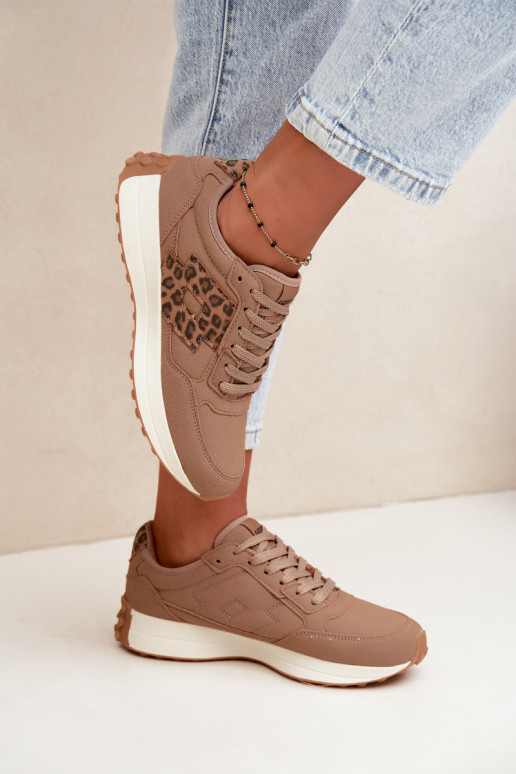 Brown women's sneakers LOTTO 2401931U CALENTO with leopard print