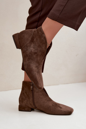Khaki low ankle boots Cut Out with wide heels Canella