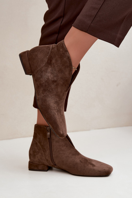 Khaki low ankle boots Cut Out with wide heels Canella