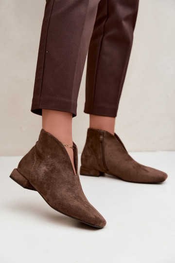 Khaki low ankle boots Cut Out with wide heels Canella 2