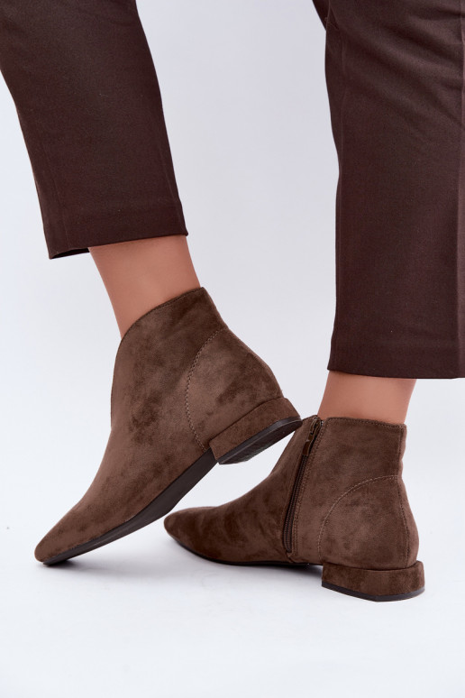 Khaki niskie botki Cut Out z szerokimi obcasami Canella