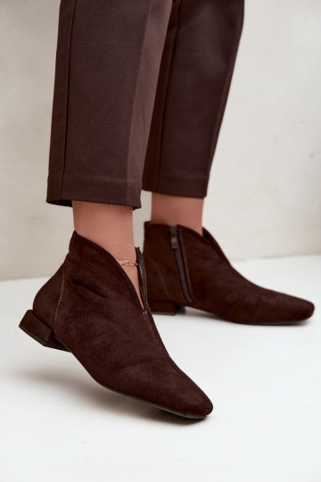 Chocolate low ankle boots Cut Out with wide heels Canella