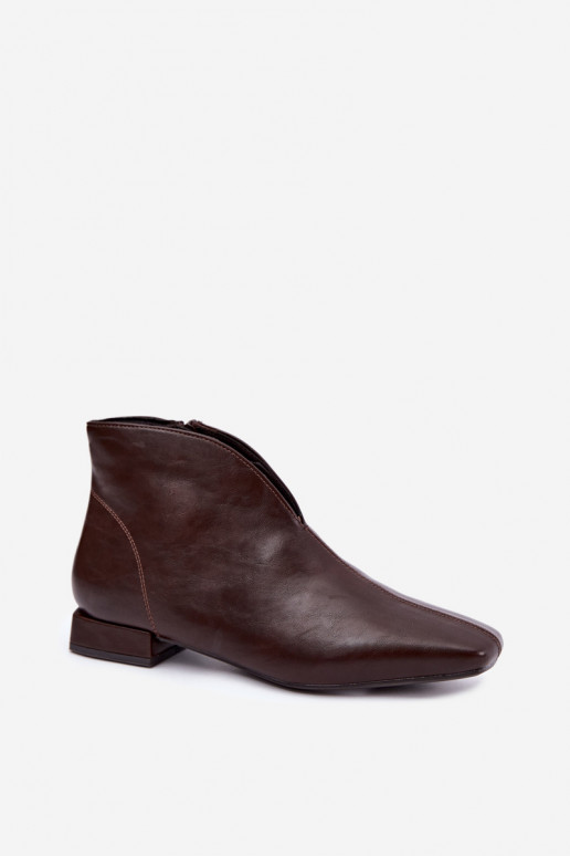 Dark brown low ankle boots Cut Out with wide heels made of faux leather Canella