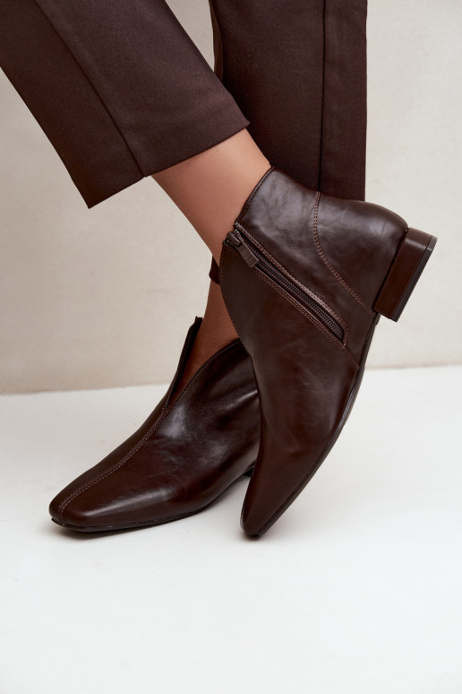 Dark brown low ankle boots Cut Out with wide heels made of faux leather Canella