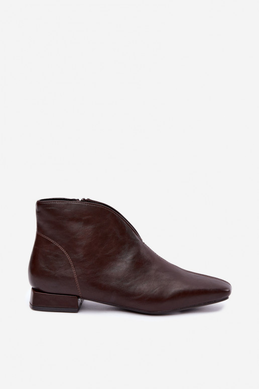 Dark brown low ankle boots Cut Out with wide heels made of faux leather Canella