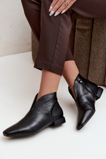 Black low ankle boots Cut Out with wide heels made of faux leather Canella