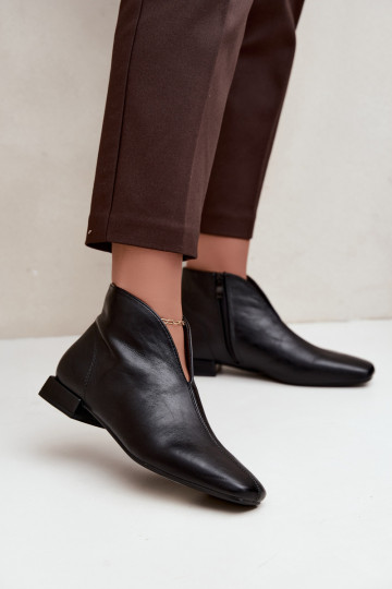 Black low ankle boots Cut Out with wide heels made of faux leather Canella 2