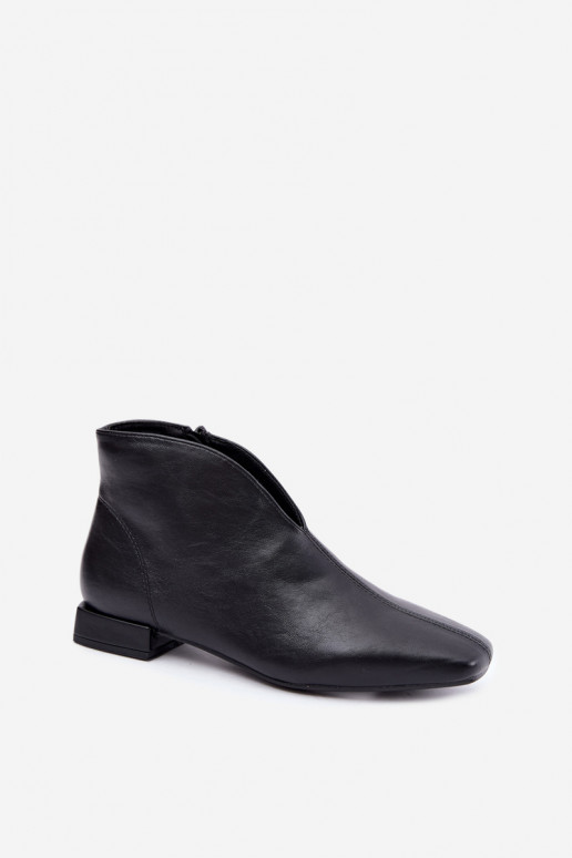 Black low ankle boots Cut Out with wide heels made of faux leather Canella