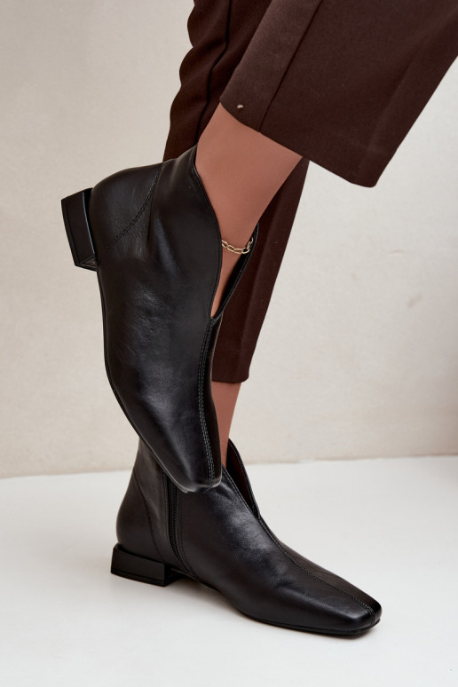Black low ankle boots Cut Out with wide heels made of faux leather Canella