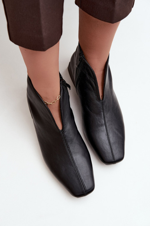 Black low ankle boots Cut Out with wide heels made of faux leather Canella