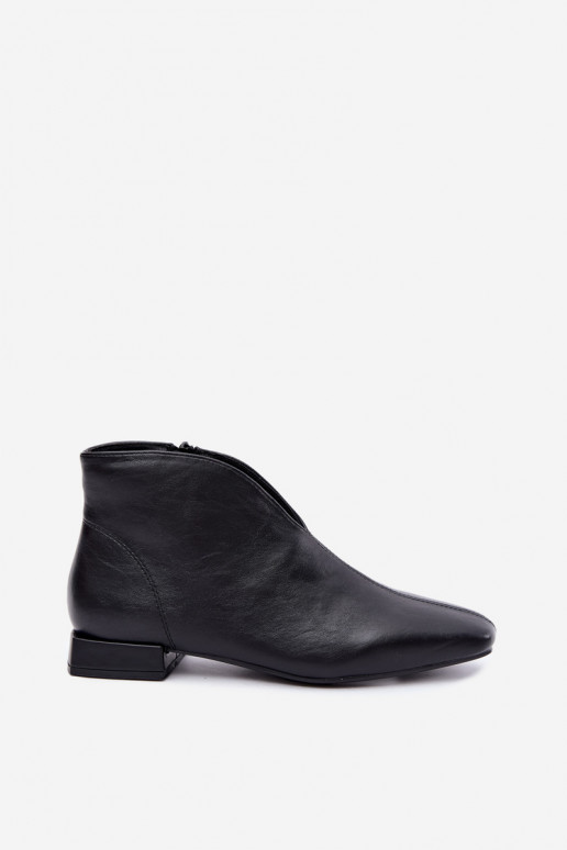 Black low ankle boots Cut Out with wide heels made of faux leather Canella