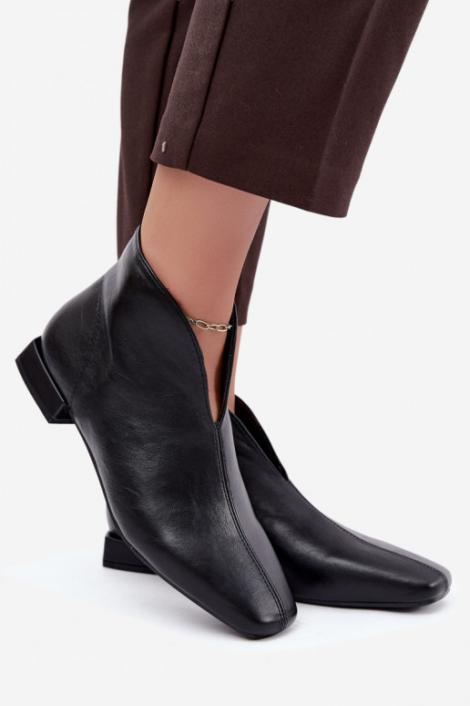 Black low ankle boots Cut Out with wide heels made of faux leather Canella
