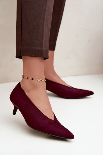 Bordo spalvos zomšiniai bateliai su Kitten Heel Nuretta 2