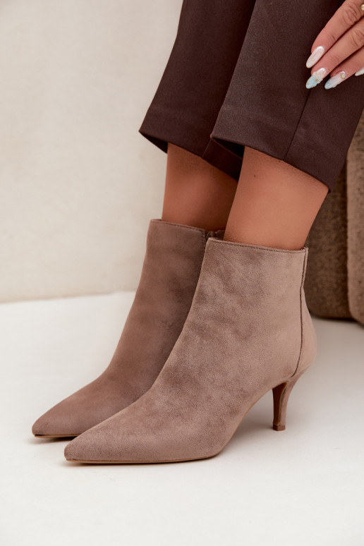 Khaki faux suede ankle boots with pointed heels Niretta
