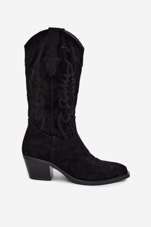 Black faux suede cowboy-style knee-high boots with heels Jarissa