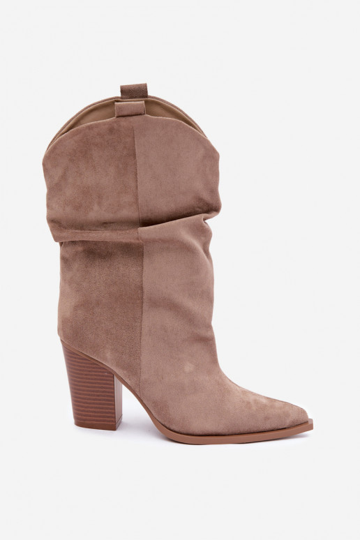 Sand suede ankle boots with ruffles on the column Inela