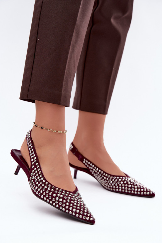 Burgundy women's sandals with studs and a low heel Tai turidden