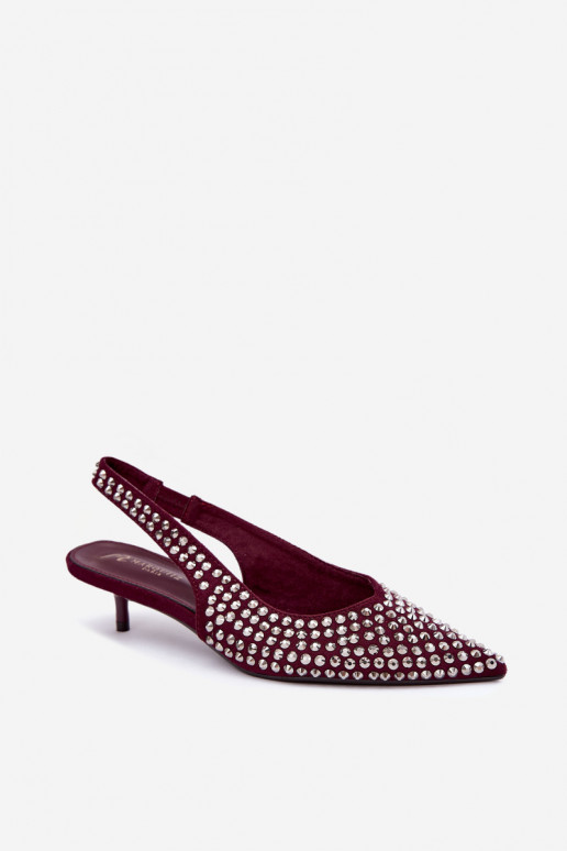 Burgundy women's sandals with studs and a low heel Tai turidden