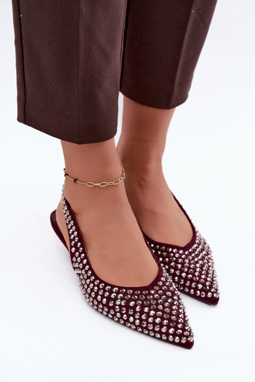 Burgundy women's sandals with studs and a low heel Tai turidden
