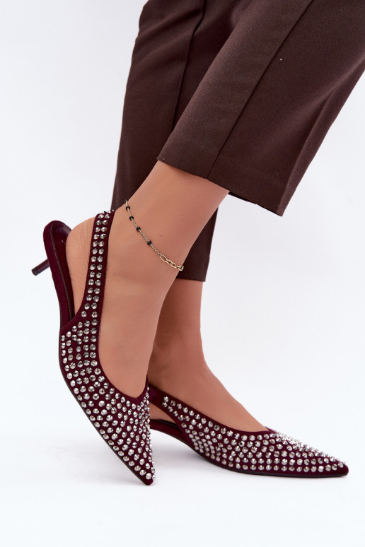 Burgundy women's sandals with studs and a low heel Tai turidden