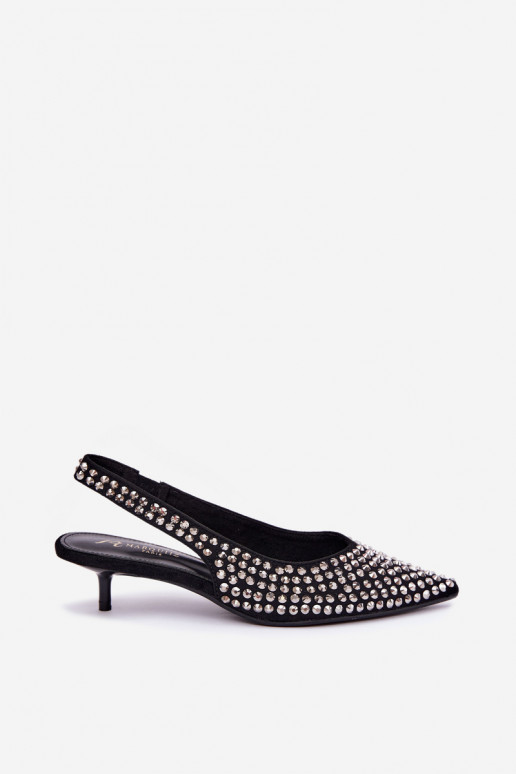 Black women's sandals with studs and a low heel Tai turidden
