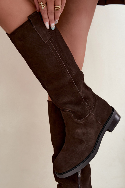 Chocolate insulated suede knee-high boots Ashmere